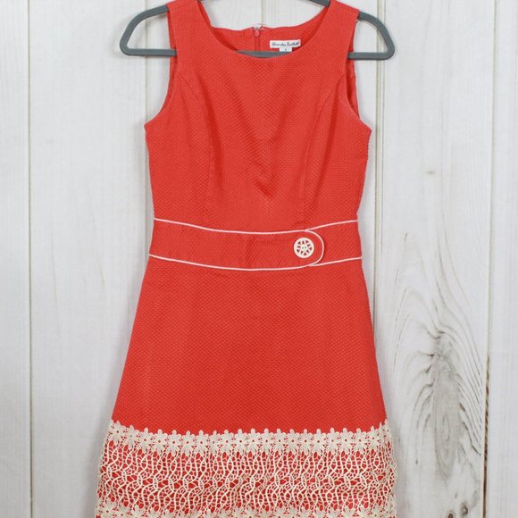 Alexandra Bartlett Orange Crochet Trim A Line Vintage Style Dress Size 4 - Picture 3 of 11